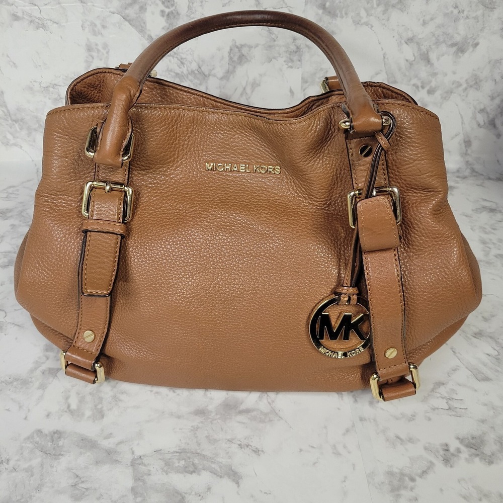 Michael Kors Bedford‎ Luggage Camel Leather Shoulder Bag Tan Gold Designer Purse